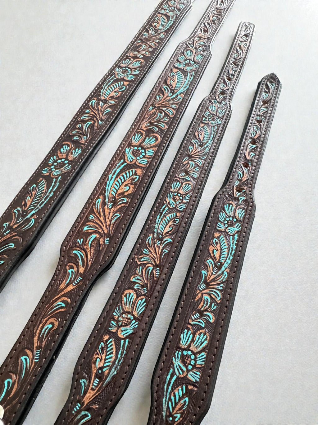 Western leather dog collar with Turquoise Floral details by Double B Wild Rags