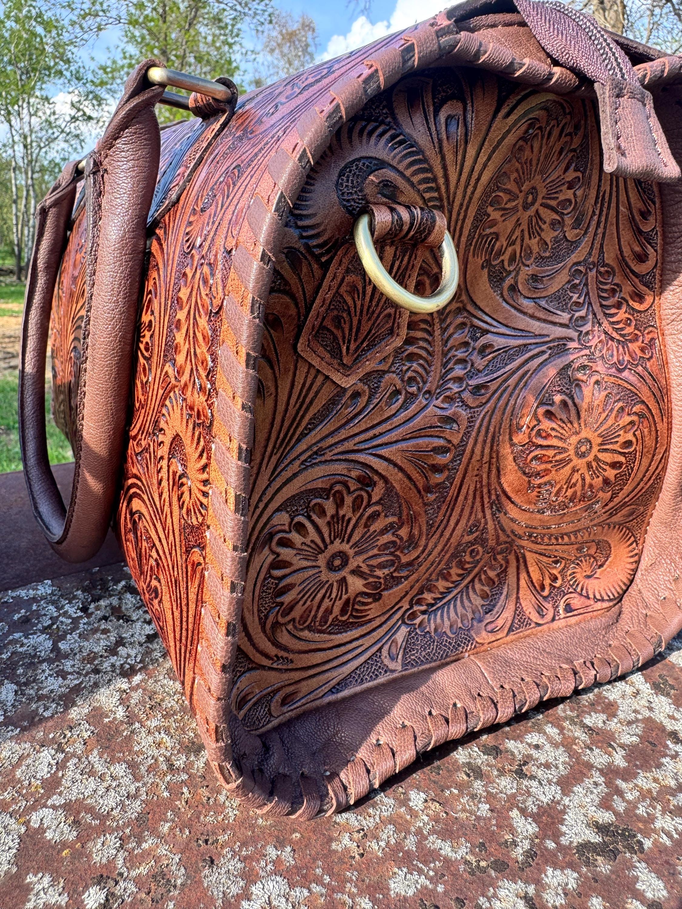 Chestnut Brown Speedy Western Genuine Leather Barrel Bag Purse by Double B