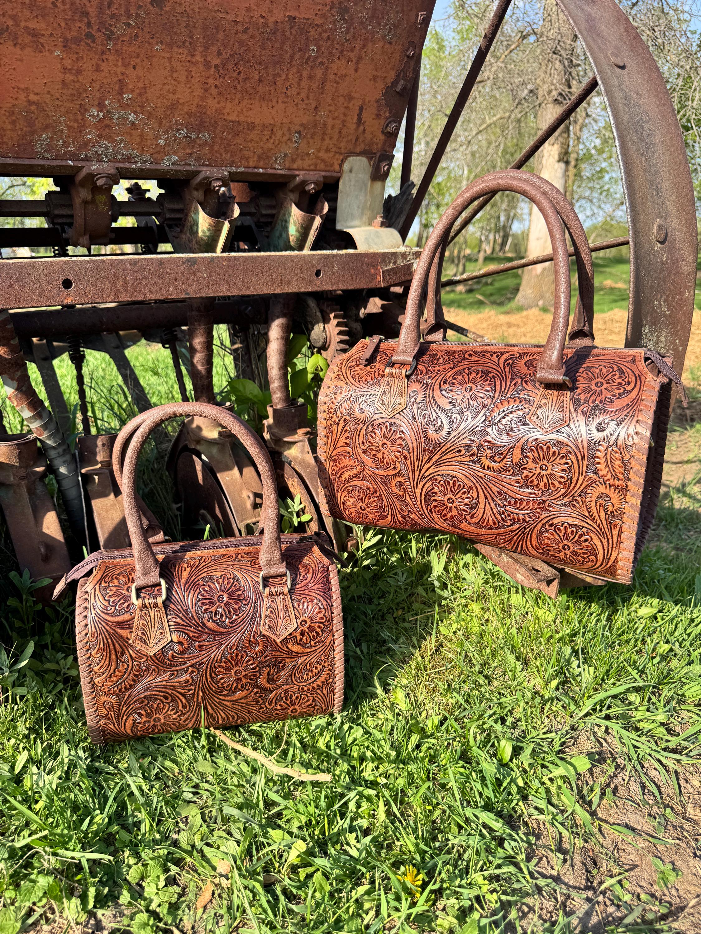 Chestnut Brown Speedy Western Genuine Leather Barrel Bag Purse by Double B