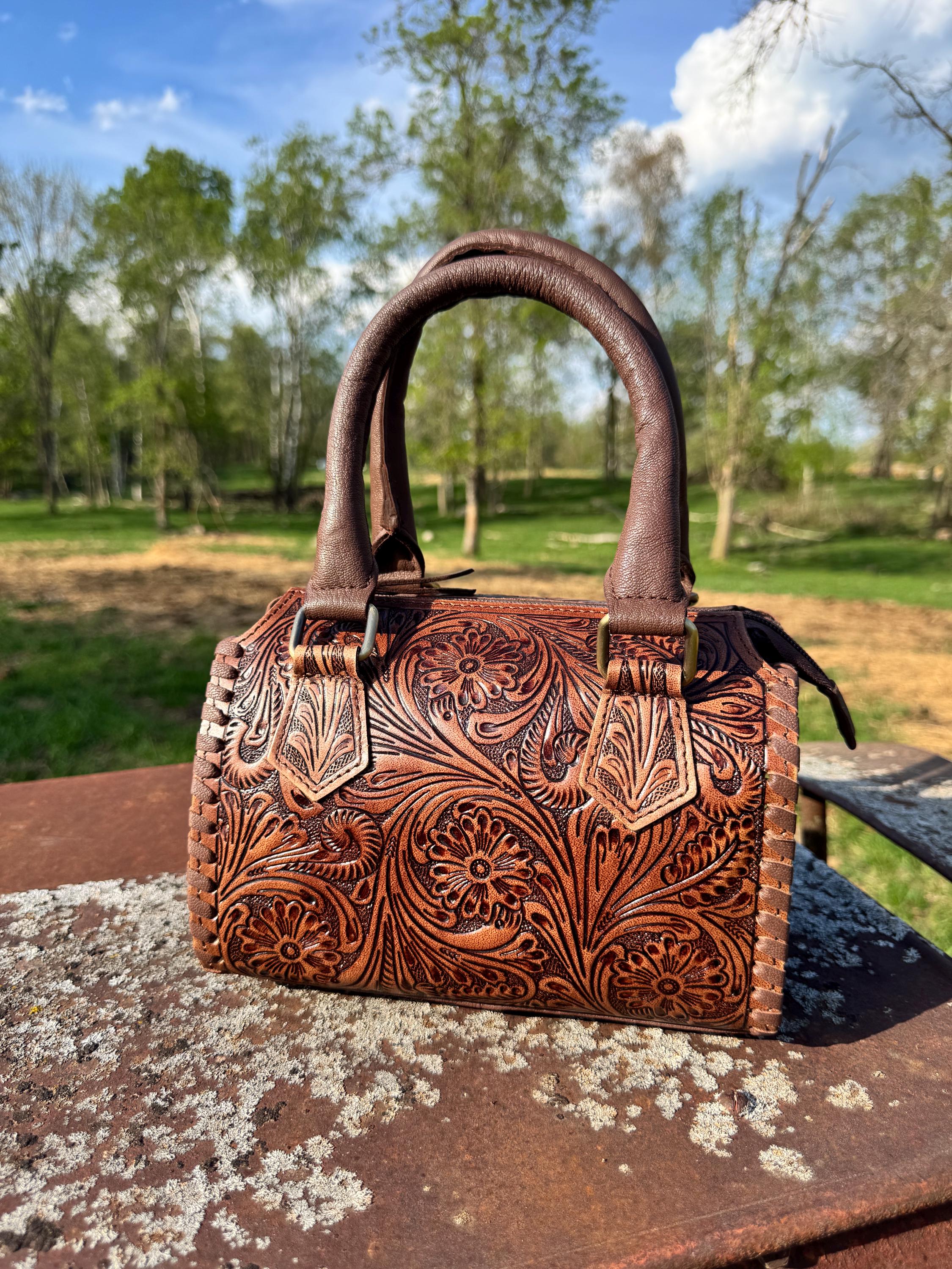 Chestnut Brown Speedy Western Genuine Leather Barrel Bag Purse by Double B