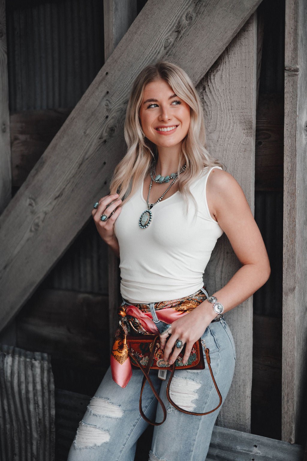 Risen High-Rise Wide Distressed Western Jeans — Light Wash Playful Distressing with Wide-Leg Cut