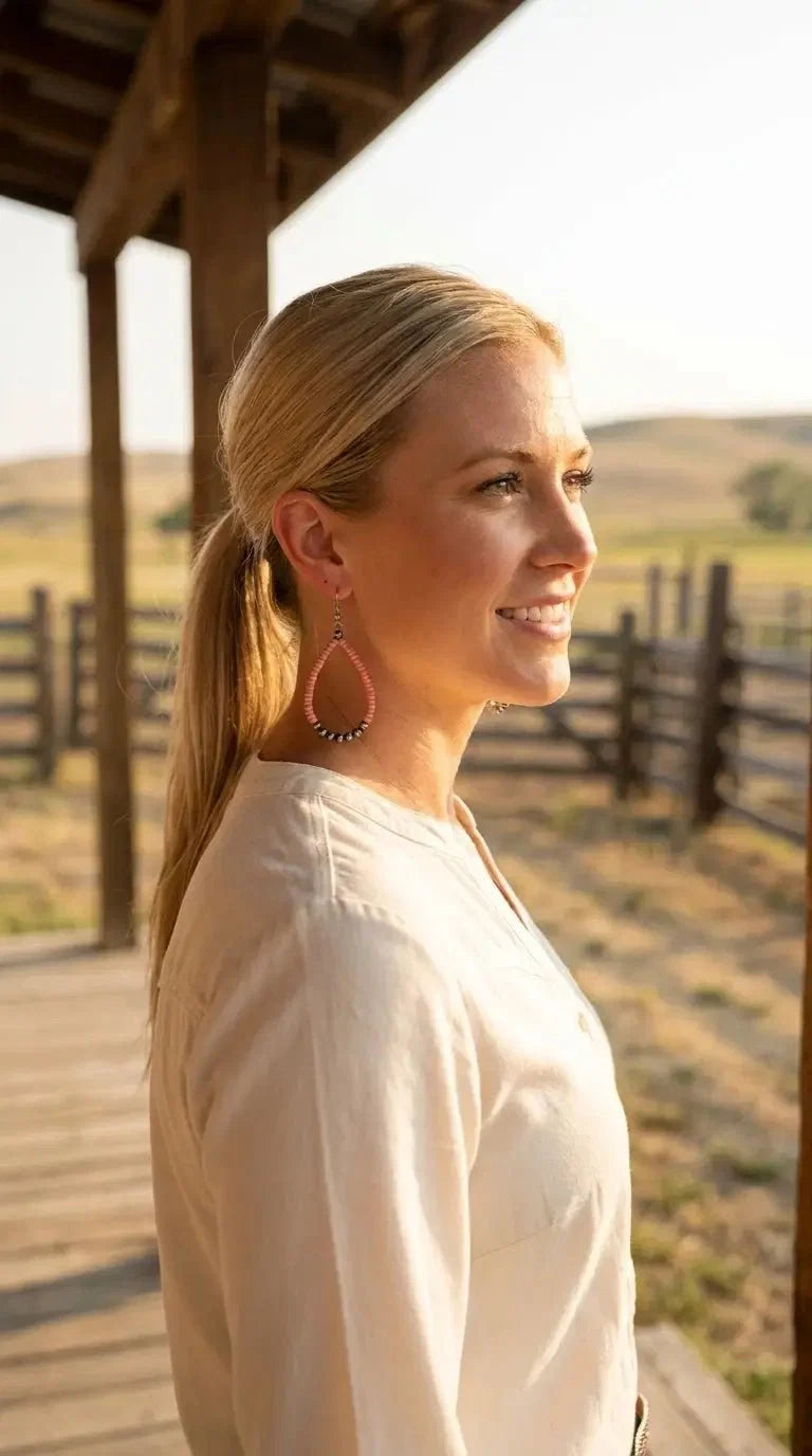 Western Teardrop Earrings with Pink Stones — 2½" Drop Southwestern Statement